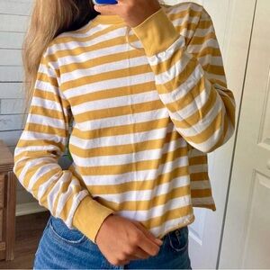 Brandy Melville Yellow and White Striped Long Sleeve Top